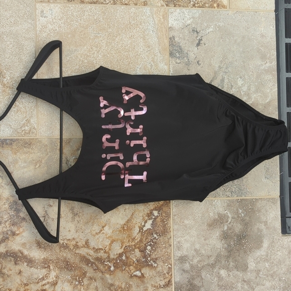 New Look Other - New Look Dirty Thirty Black and Pink Metallic Lettering One Piece Swimsuit